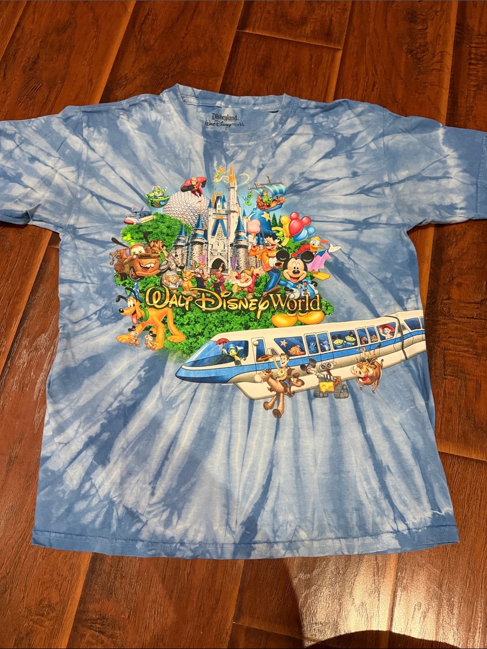 Disney Blue Tie-Dye Kids T-Shirt with Castle and Characters
